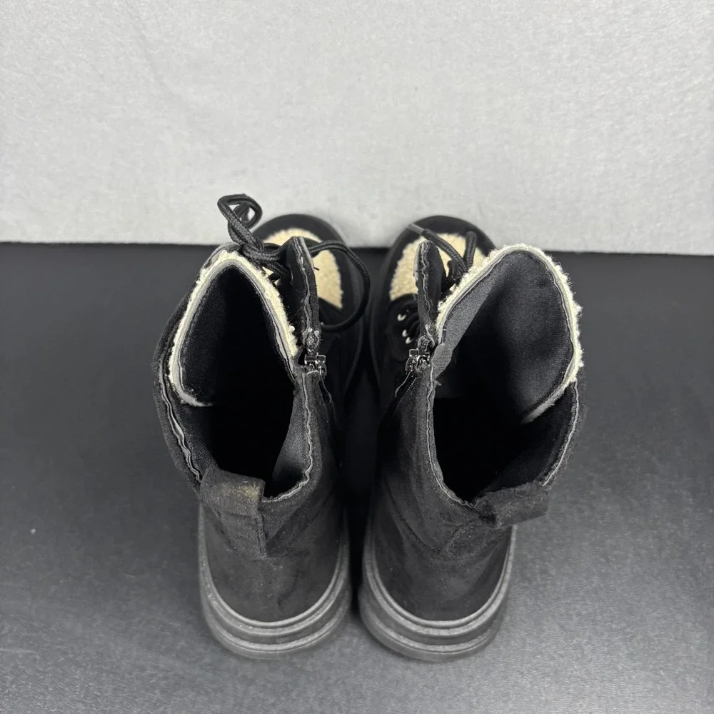 Yoki Womens Size 10 Black Faux Shearling Combat Boots Lug Sole Ankle Winter Shoe